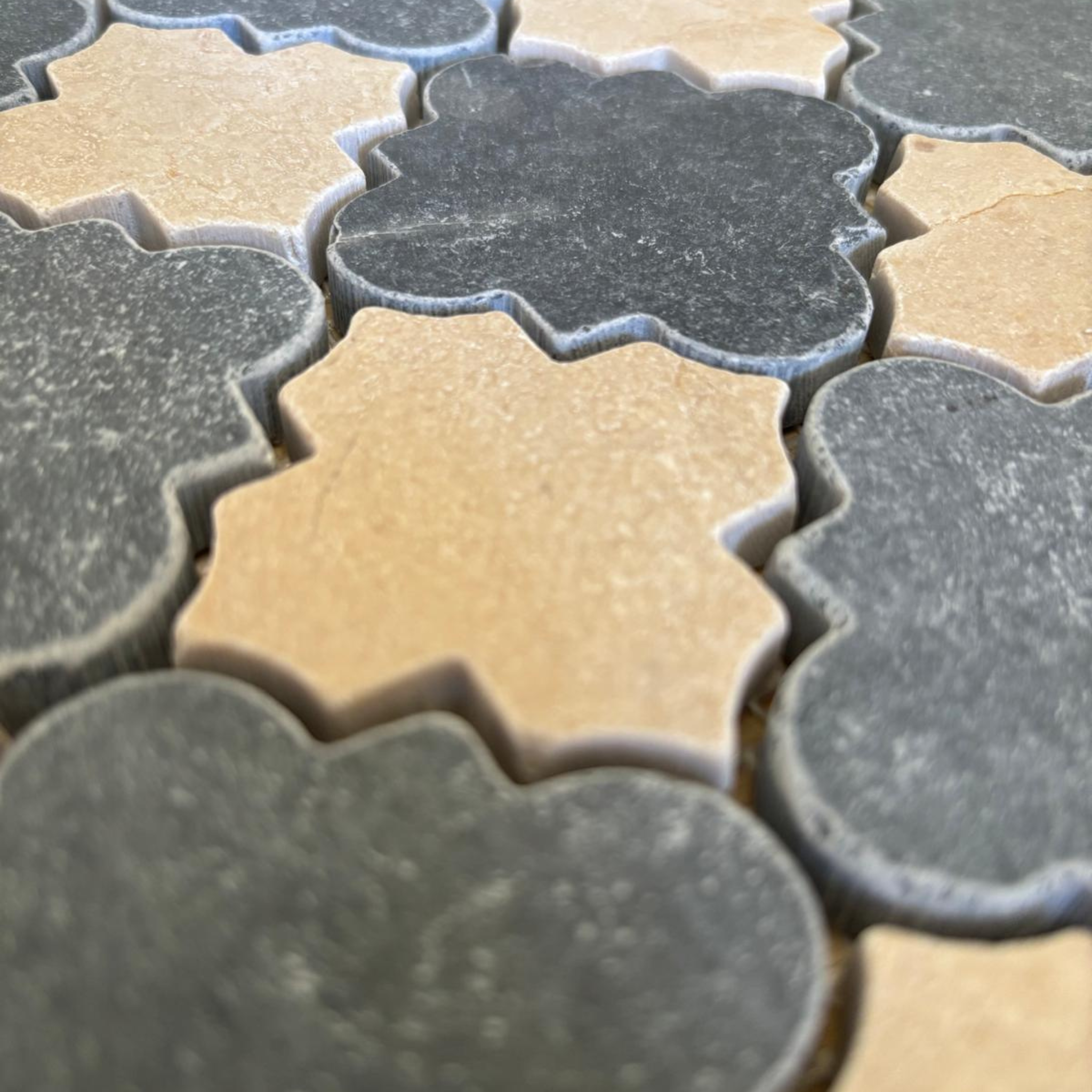 Cairo Crema Marfil & Bardiglio Sandblasted & Tumbled Mosaic