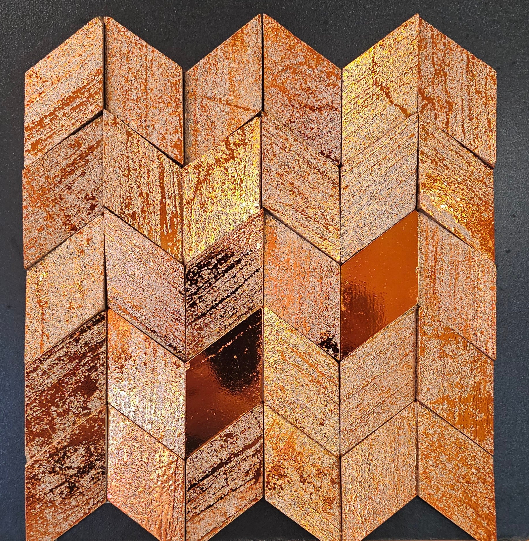 Metallic orange copper chevron mosaic, electroplated | The Stonemen