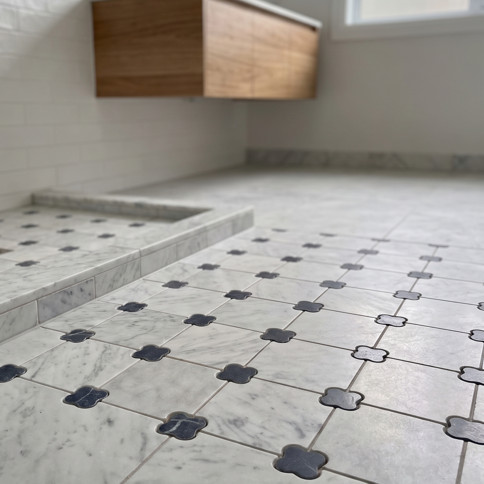 Carrara Nero Marquina with Clover Dot Honed & Tumbled