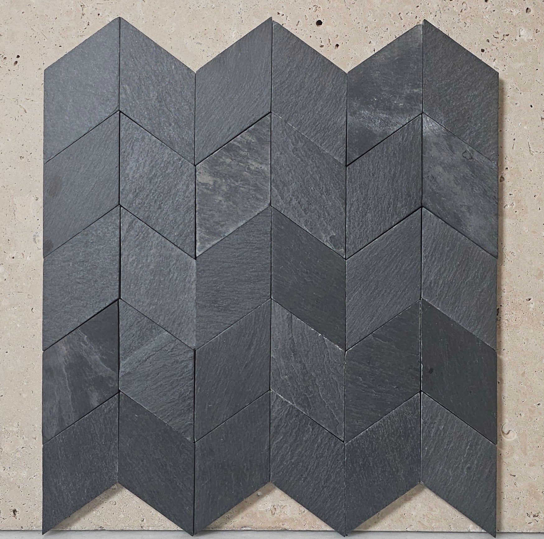 Obsidian chevron slate mosaic in rich dark tones | The Stonemen