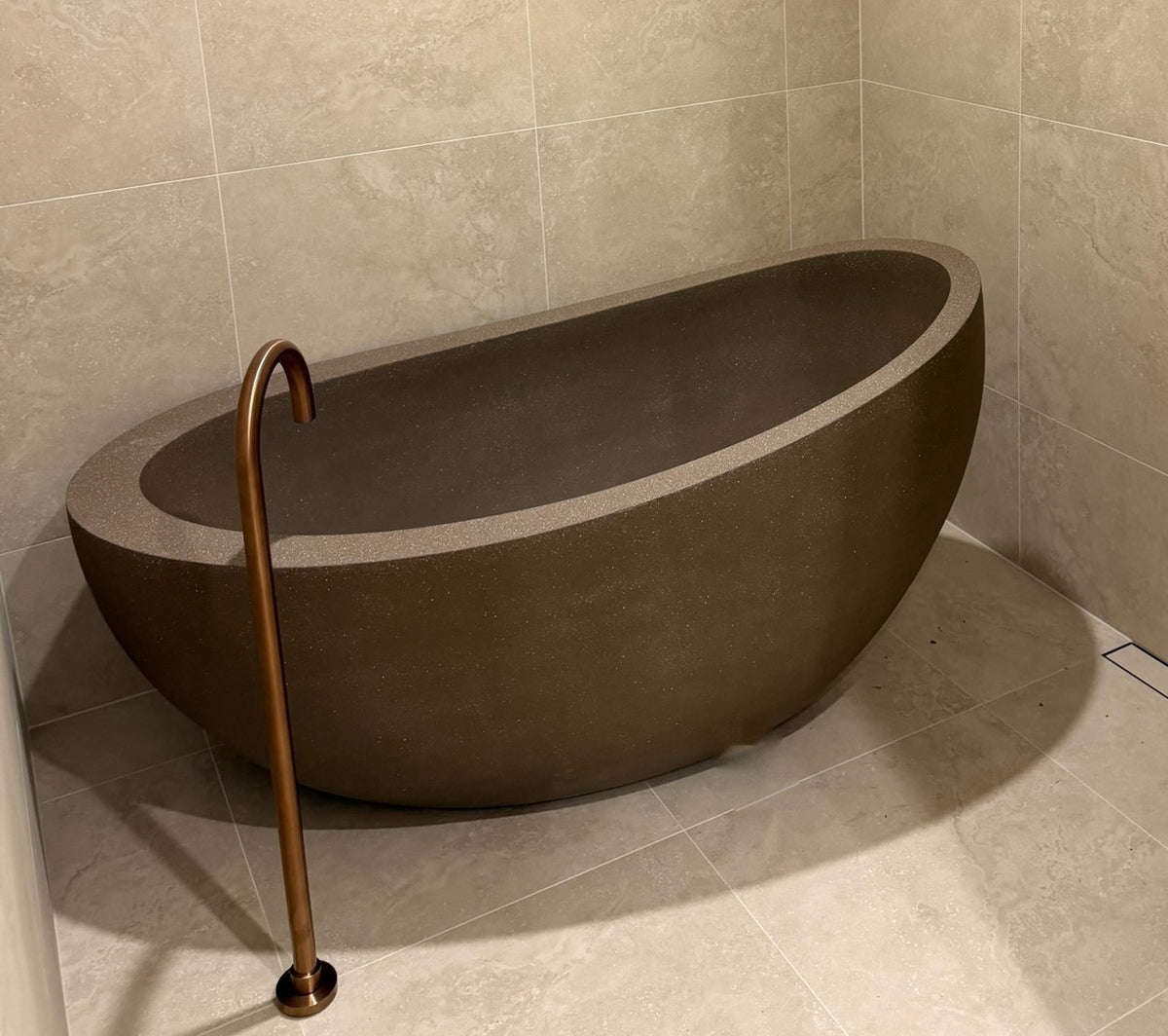 Monet Ibiza composite stone freestanding bath in taupe