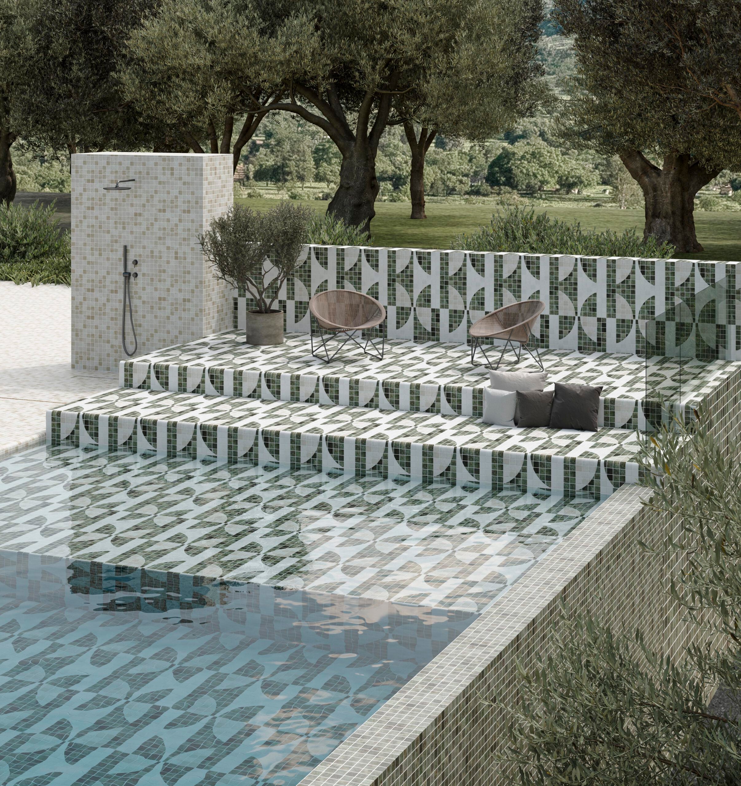 Atlas glass mosaic pool steps | The Stonemen