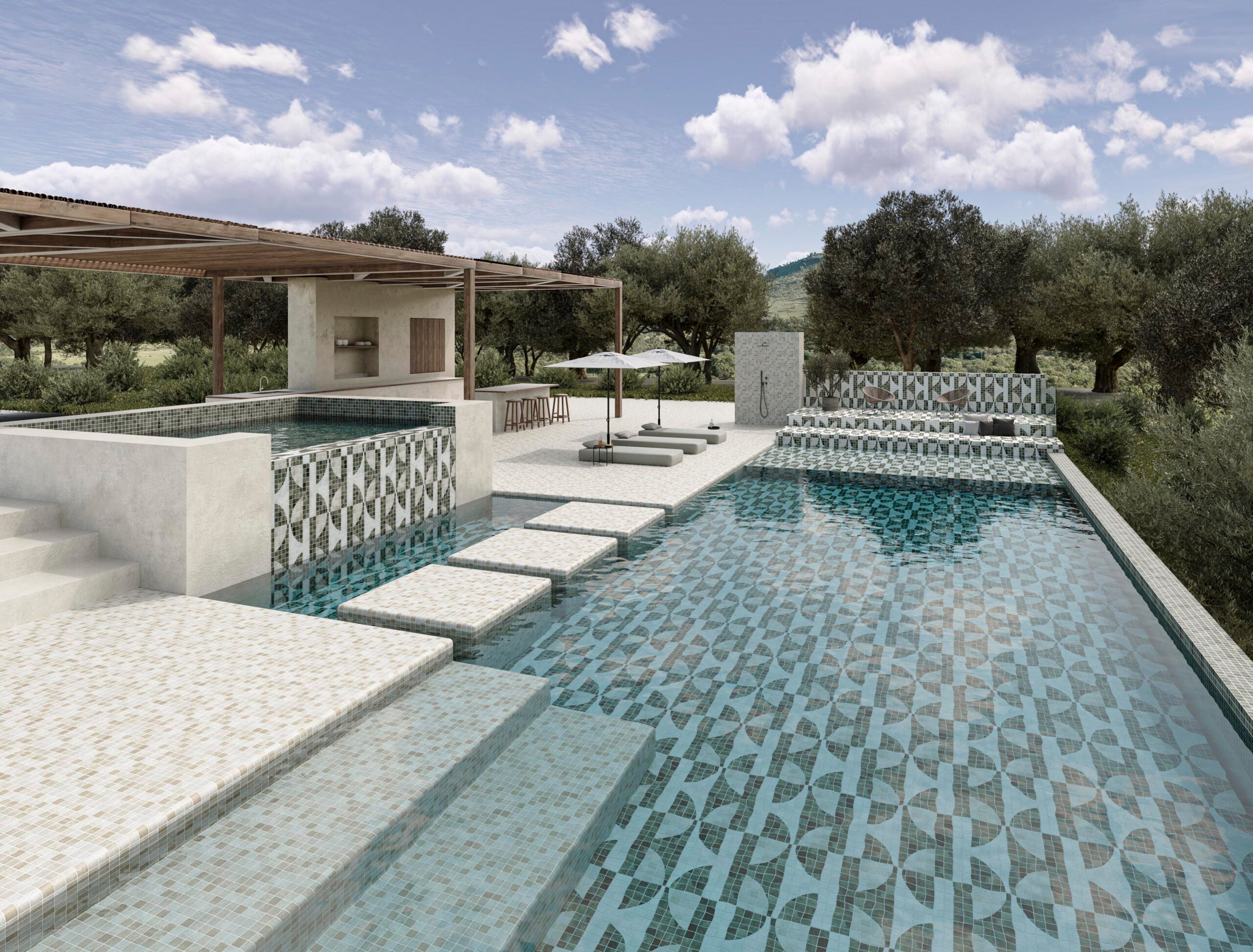 Atlas glass mosaic pool installation | The Stonemen