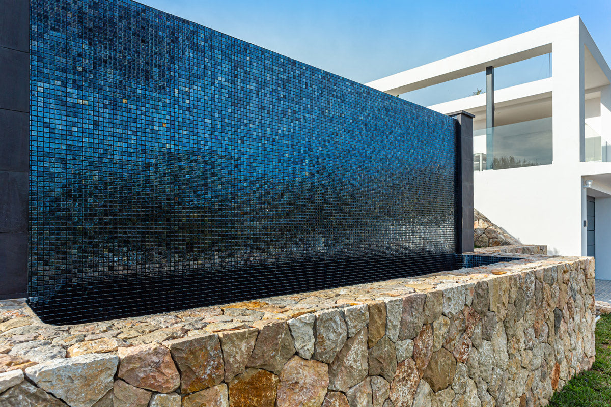 Eclipse glass mosaic pool installation | The Stonemen