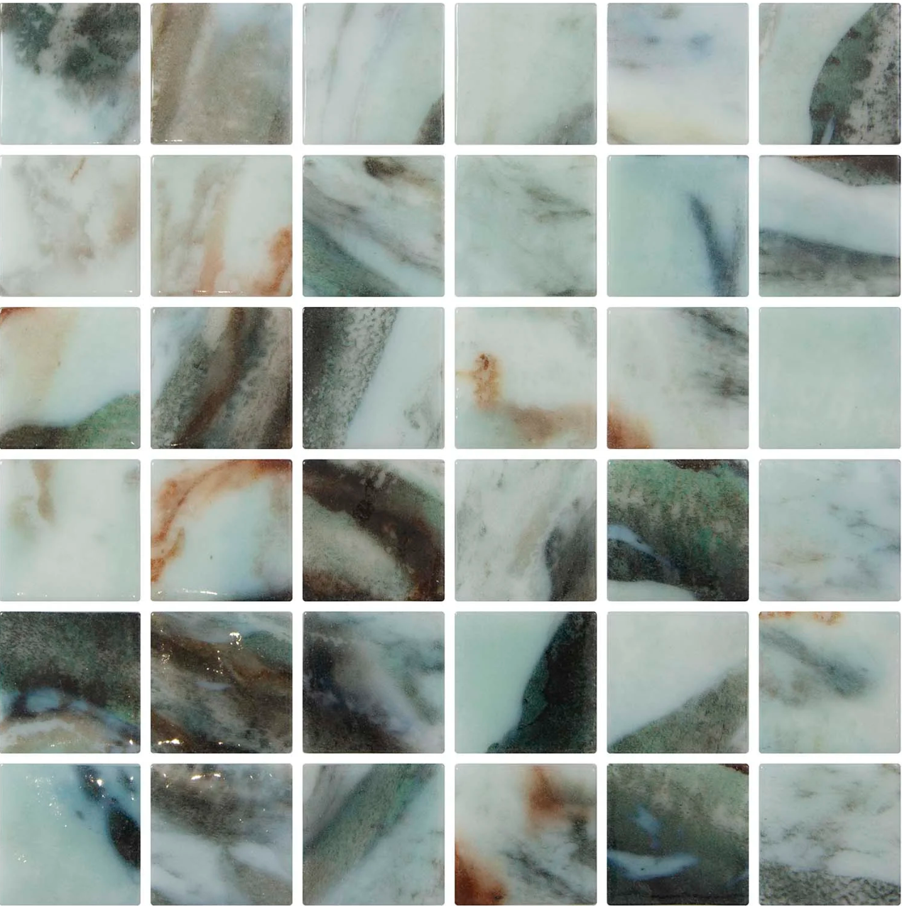 Fern glass mosaic - 50mm gloss green | The Stonemen