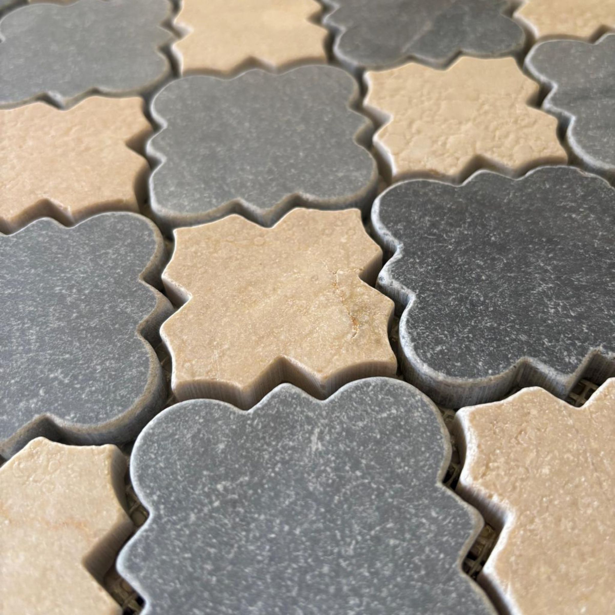 Cairo Crema Marfil & Bardiglio Sandblasted & Tumbled Mosaic