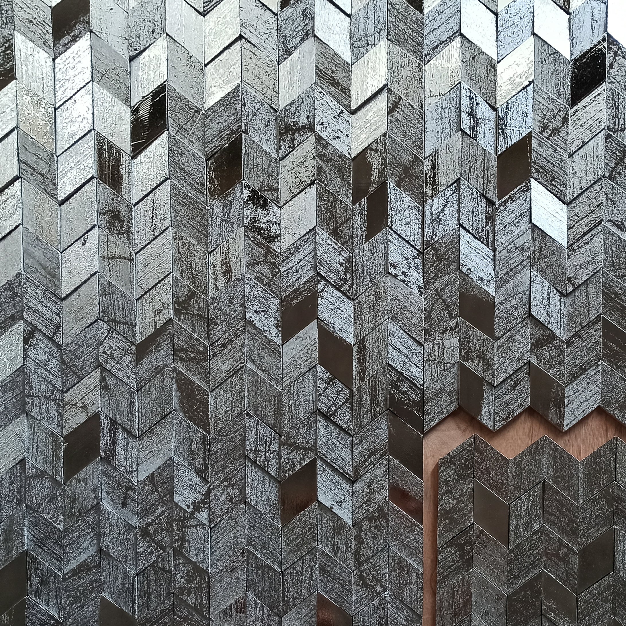 Metallic silver chevron mosaic with electroplated finish | The Stonemen