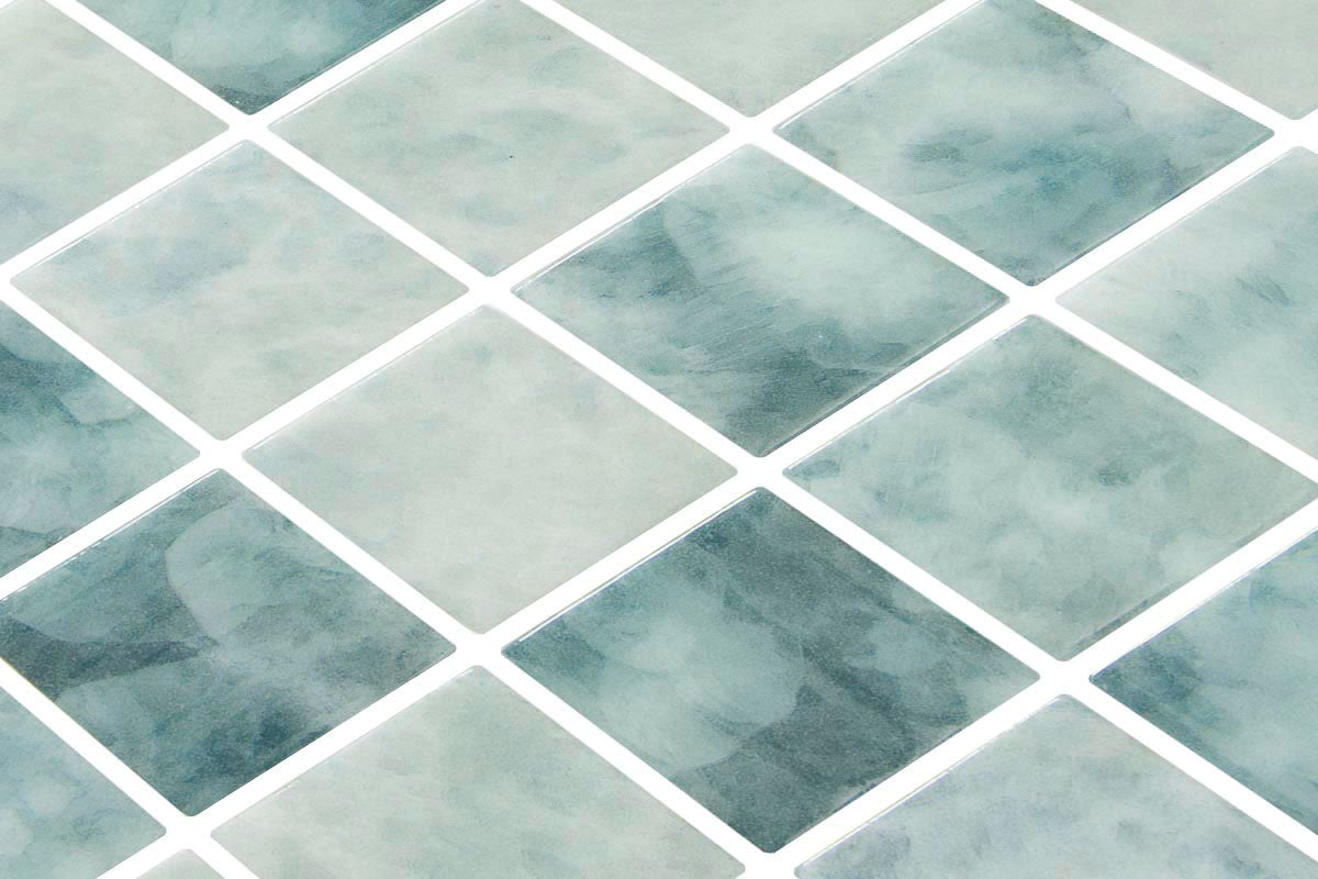 Atoll glass mosaic pool installation | The Stonemen