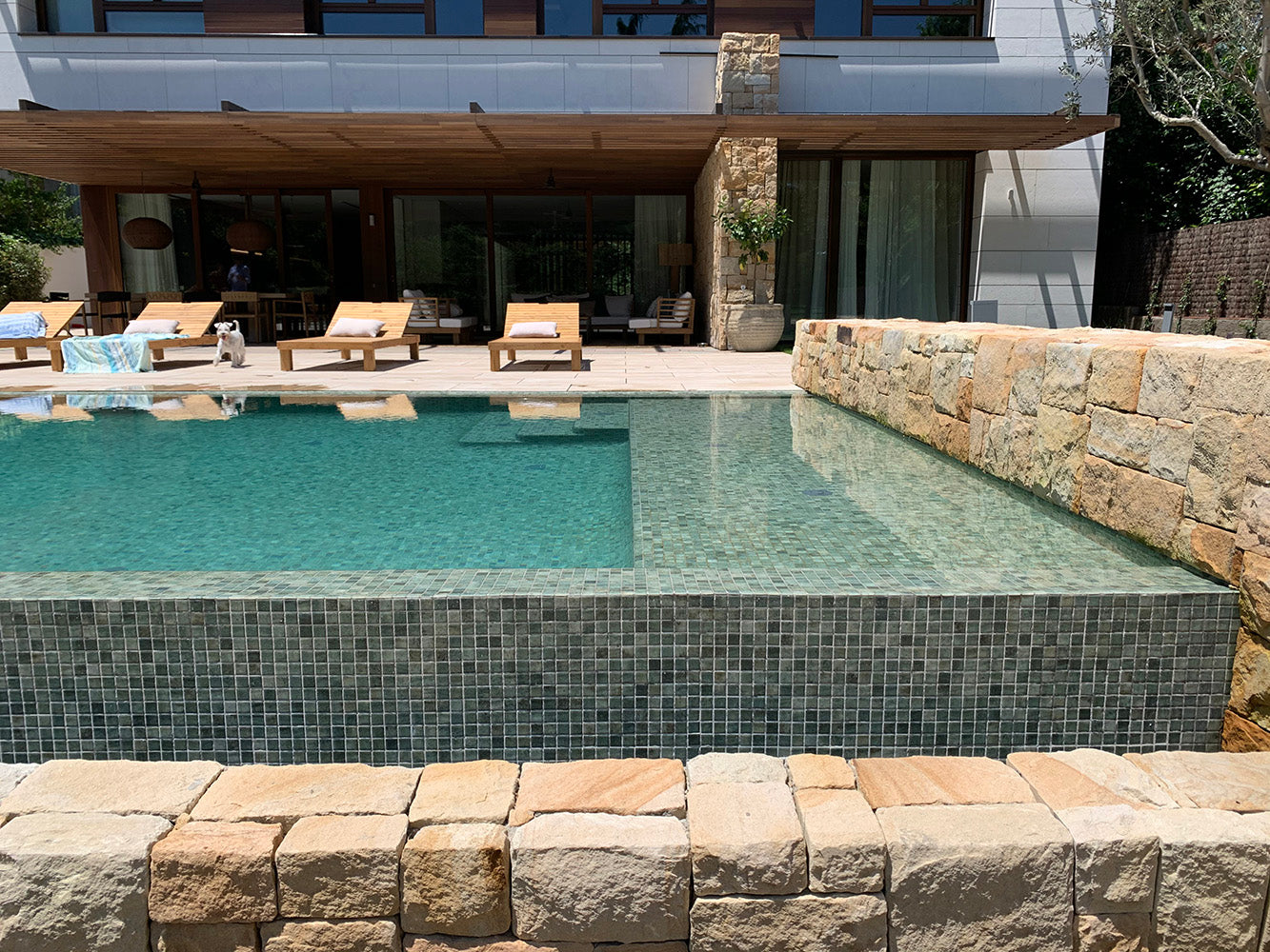 Java 50 glass mosaic pool installation | The Stonemen