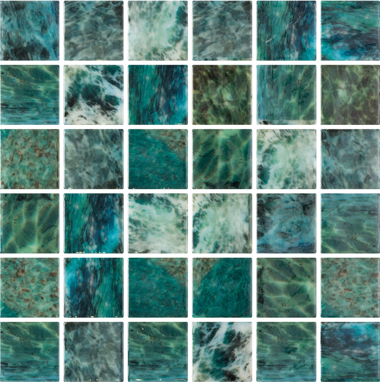 Kelp glass mosaic - 50mm gloss sea green | The Stonemen